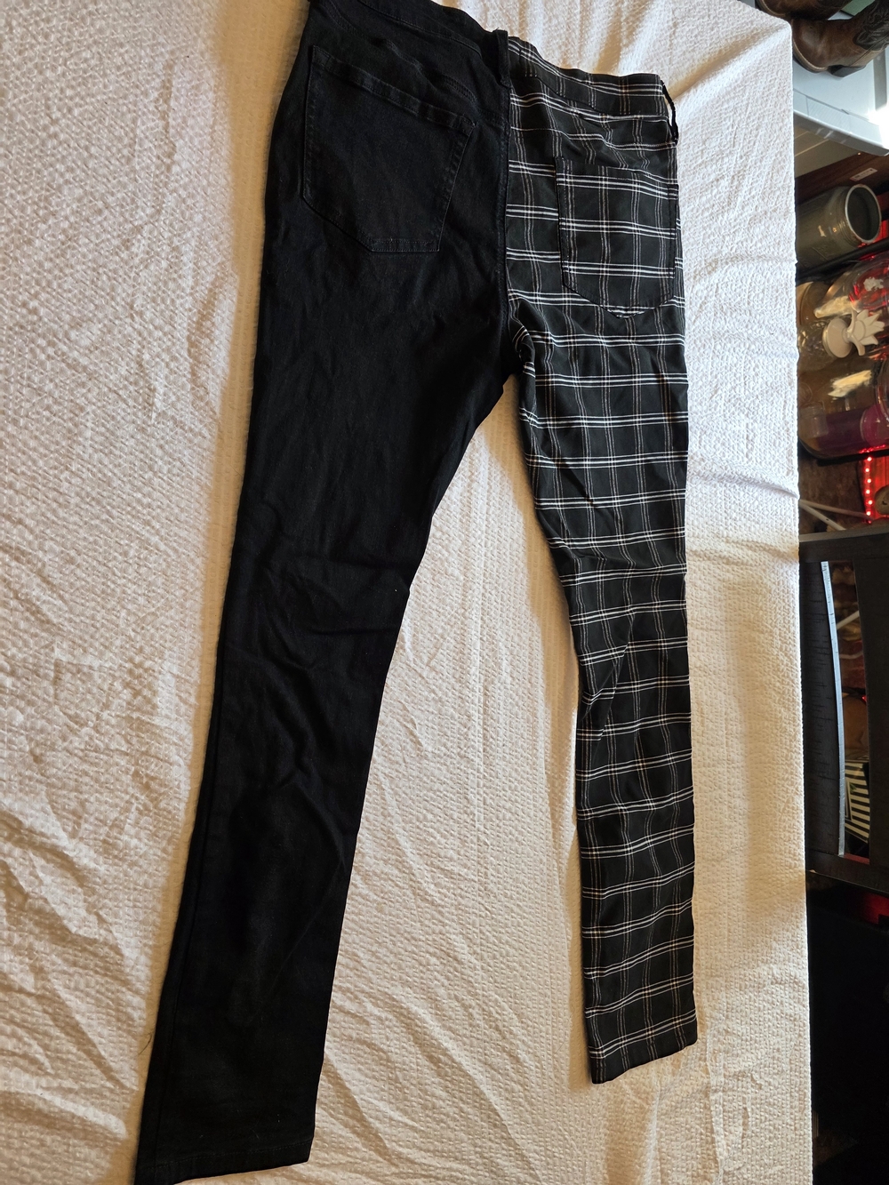 Hot Topic Two-Tone Skinny Jeans — Black & Black Plaid Size 32x32